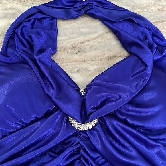 Ruched Cocktail Party Dress with Rhinestone Accents - Picture 7 of 10